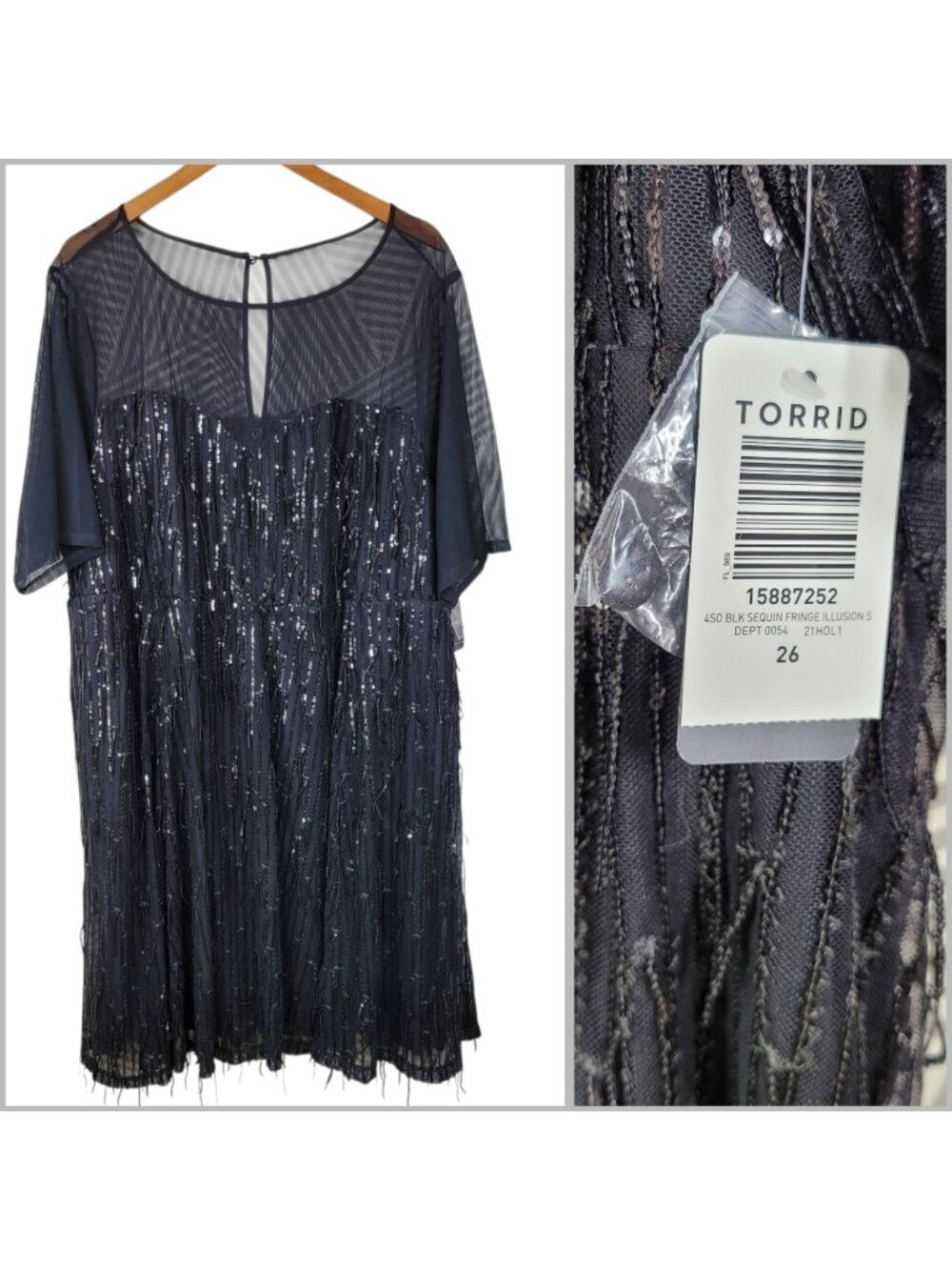 NEW TORRID Sequin Fringe Dress Plus Size 26 26W Black Mesh Evening Event Stretch